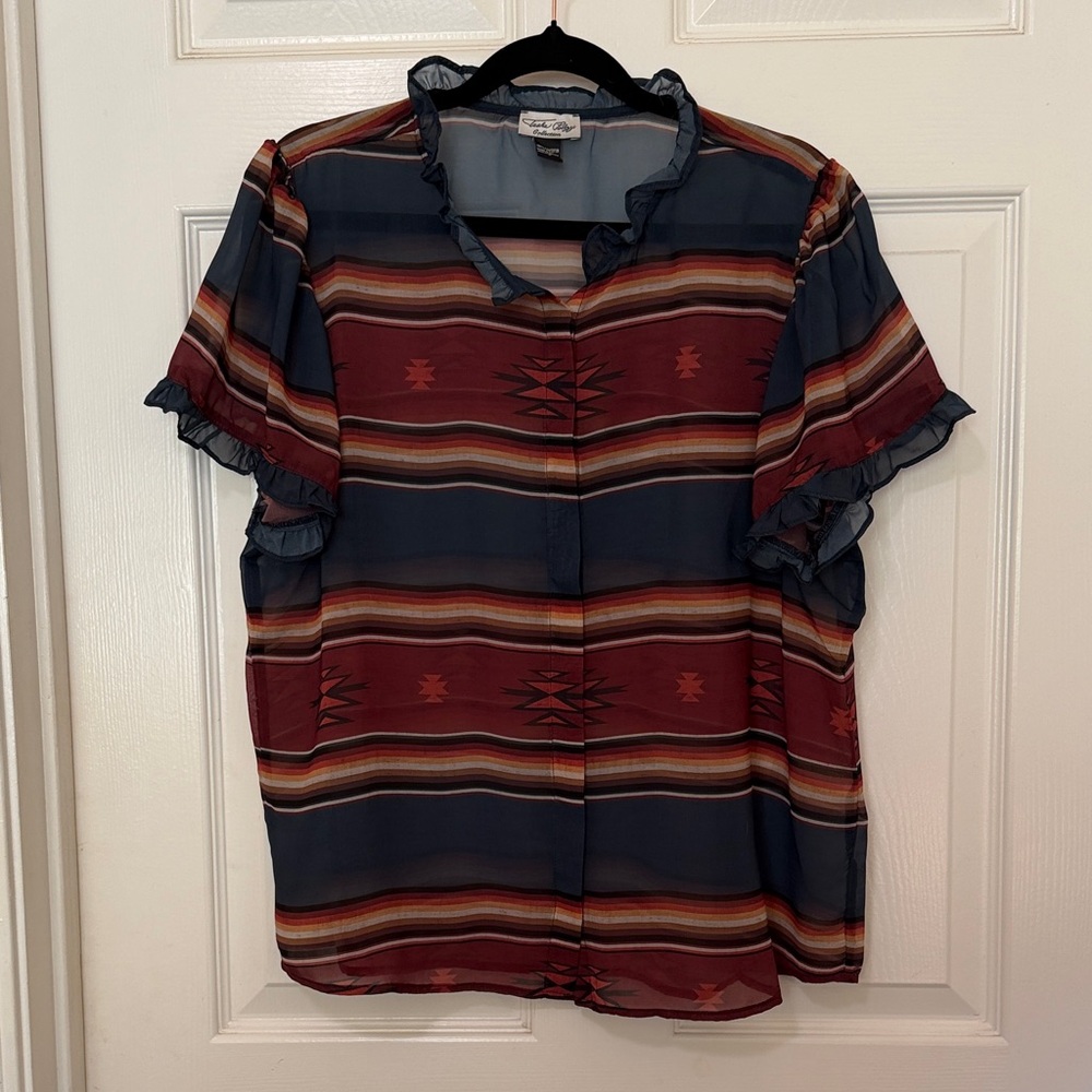 Tasha Polizzi Aztec Southwestern Ruffled Top L